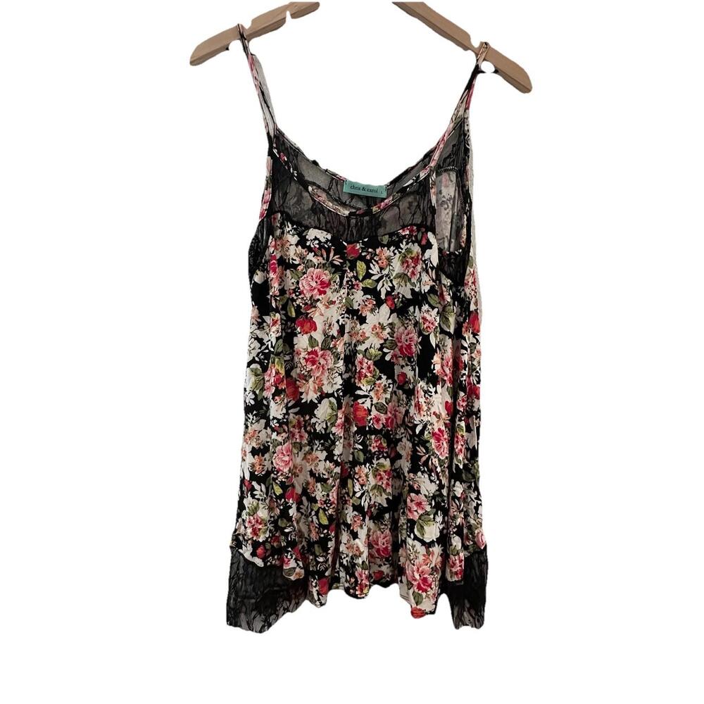 Chris And Carol Women’s Large Sleep Blouse Top Lace And Floral Black